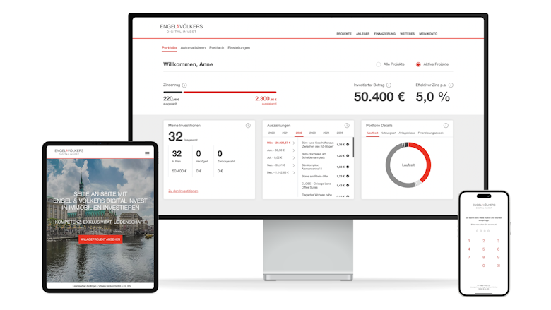 Tätigen Sie Ihre Immobilien-Geldanlage jederzeit und an jedem Ort, am Desktop-Rechner, Tablet oder Smartphone